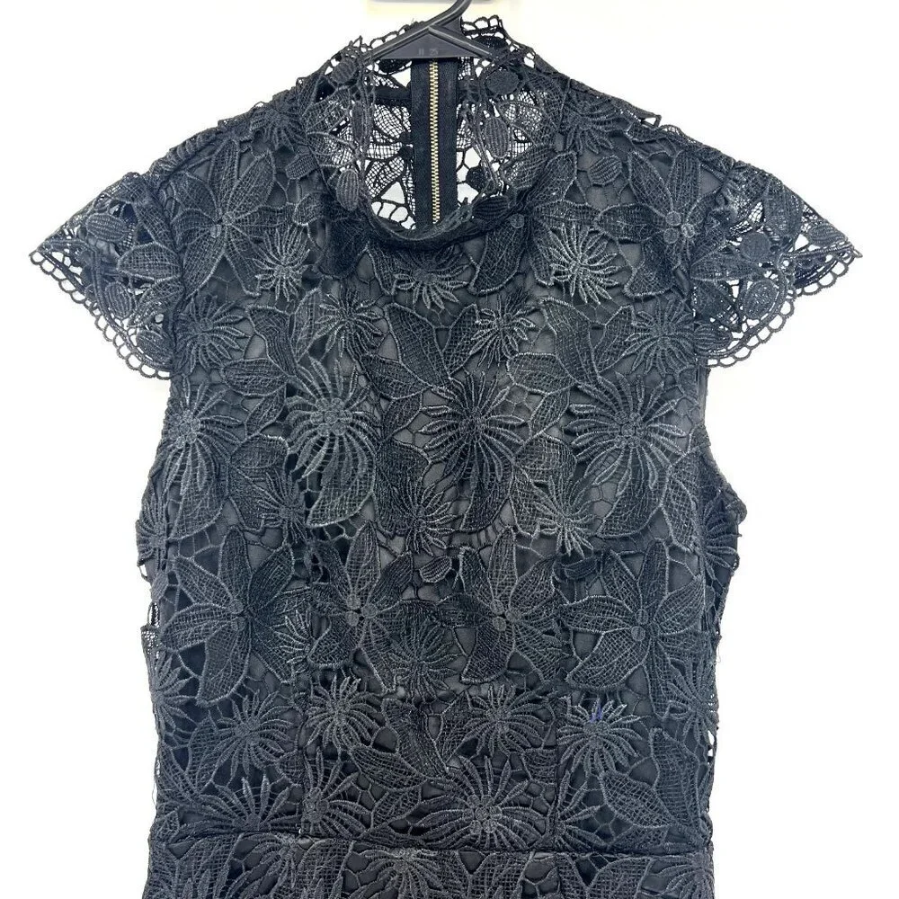Asilio Dark Muse Black Lace Cut Out Back Mini Dress Womens Size 6